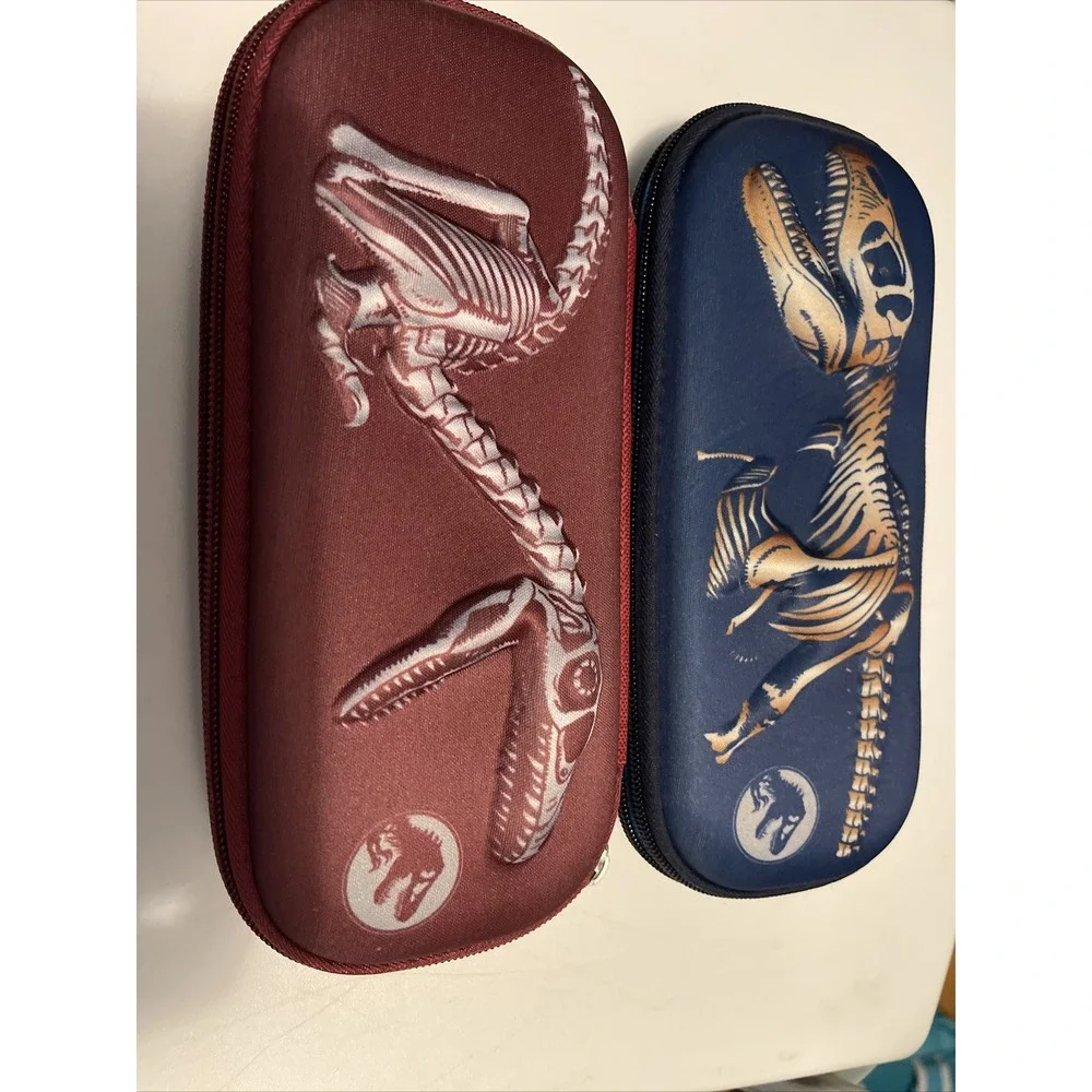 X2 Jurassic‎ World Dinosaur Skeleton 3D molded Blue Pencil Case with Zipper (13)